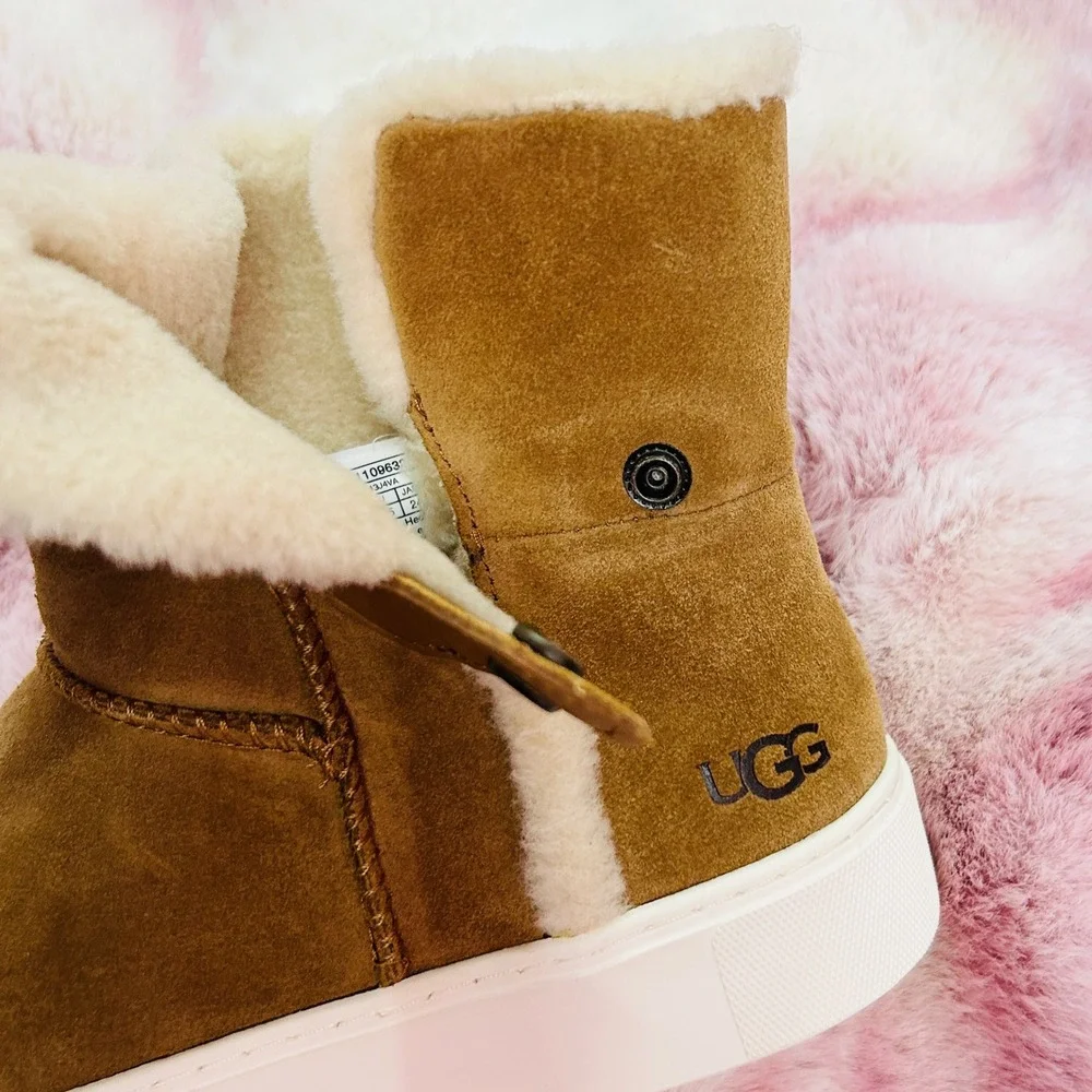 UGG Priya Platform Women's 7.5 Sneaker Boots Shearling Lined Chestnut Suede New